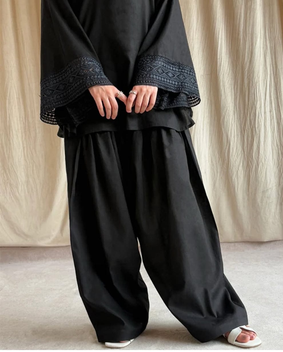 PURE CARBON BLACK 3 PIECES STITCHED FARSHI SALWAR 3PCS