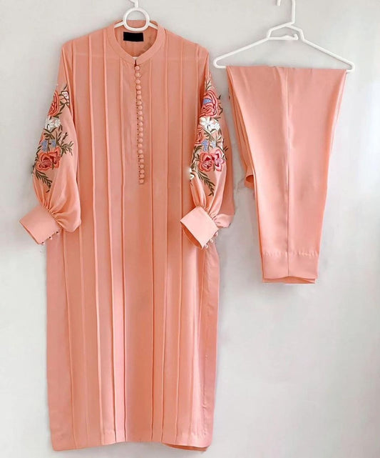 Fancy stitched Bazu Embroidery 2pcs dress for girls