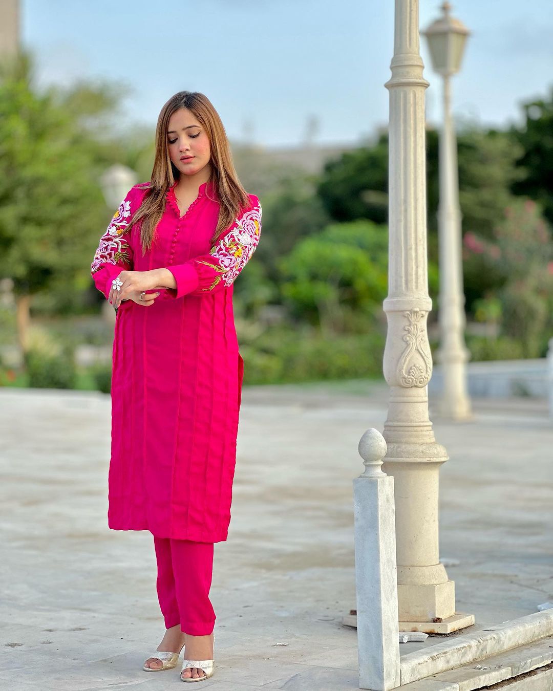 Fancy stitched Bazu Embroidery 2pcs dress for girls