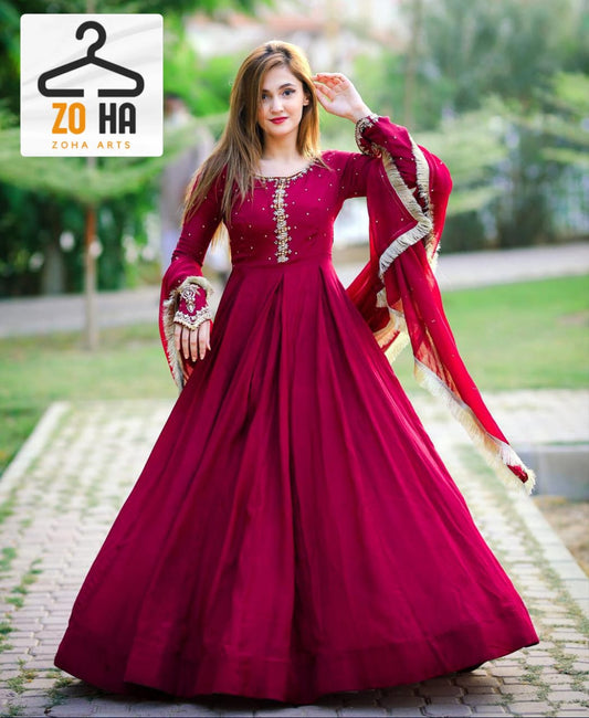 Chiffon Zari Embroidery with Perals Maxi 3 Pcs For Girls and Women