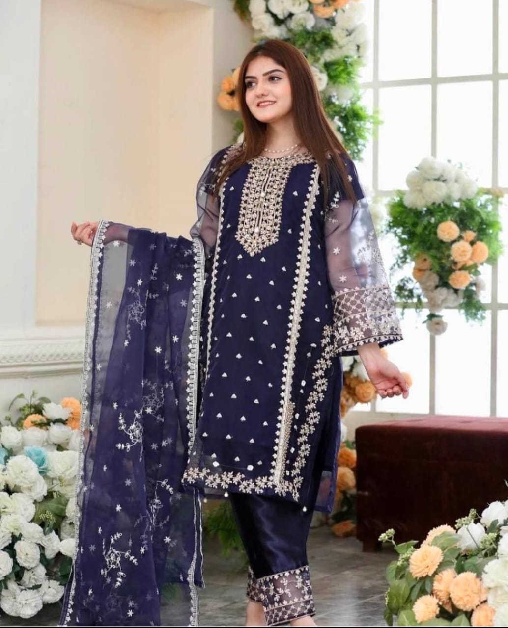 Fancy Embroidery Organza 3pcs For Girls