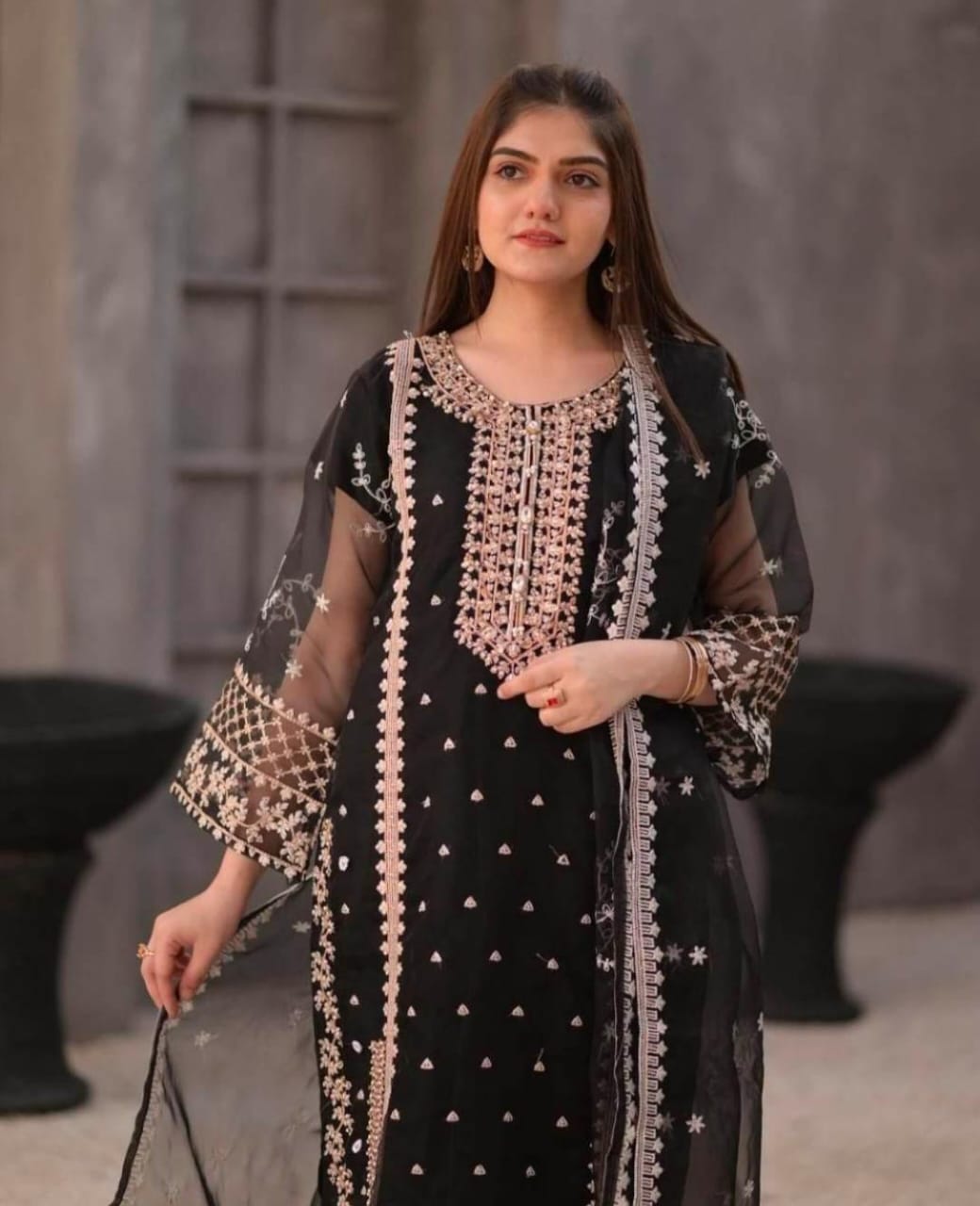 Fancy Embroidery Organza 3pcs For Girls