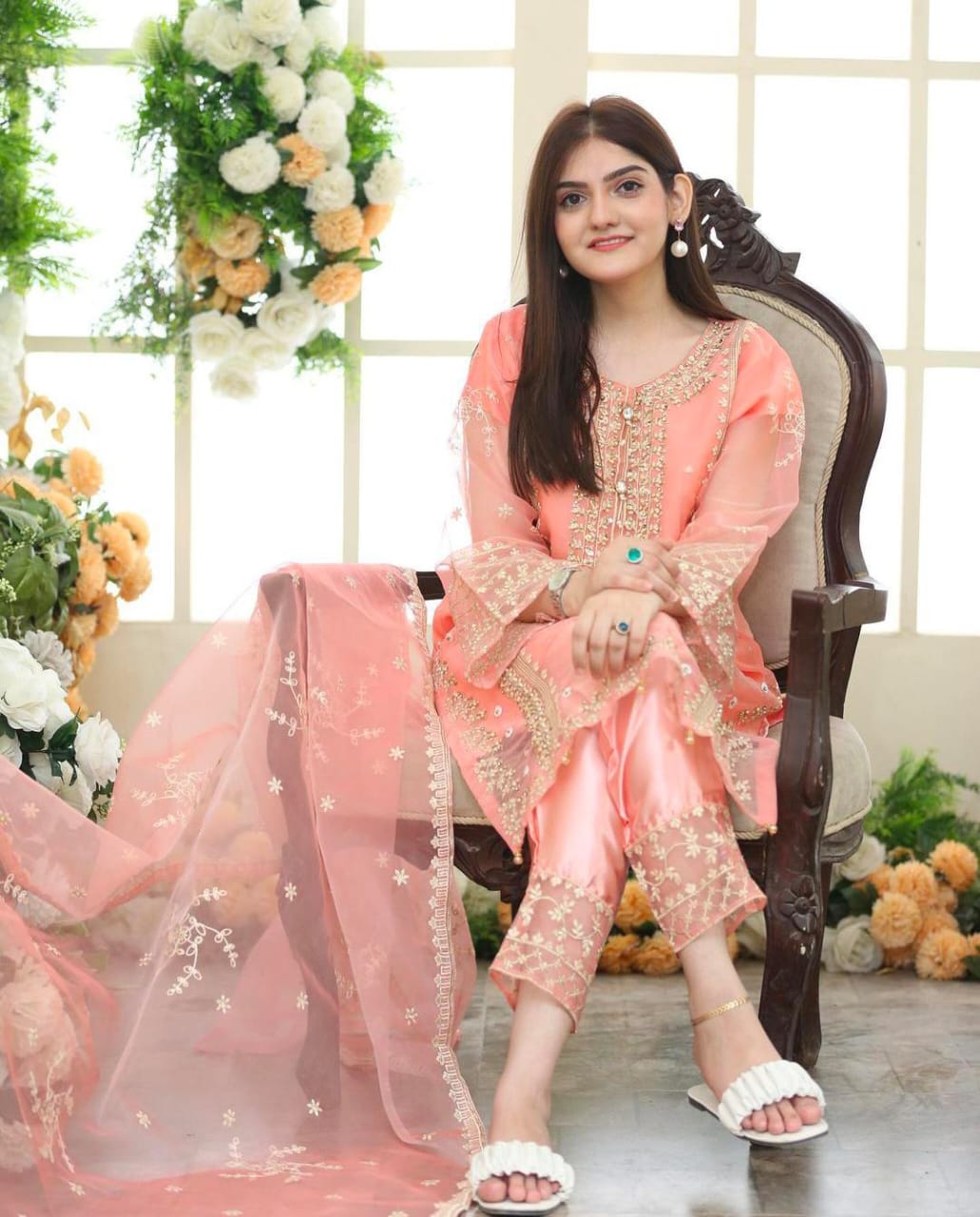 Fancy Embroidery Organza 3pcs For Girls