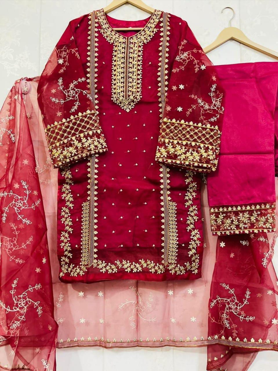 Fancy Embroidery Organza 3pcs For Girls