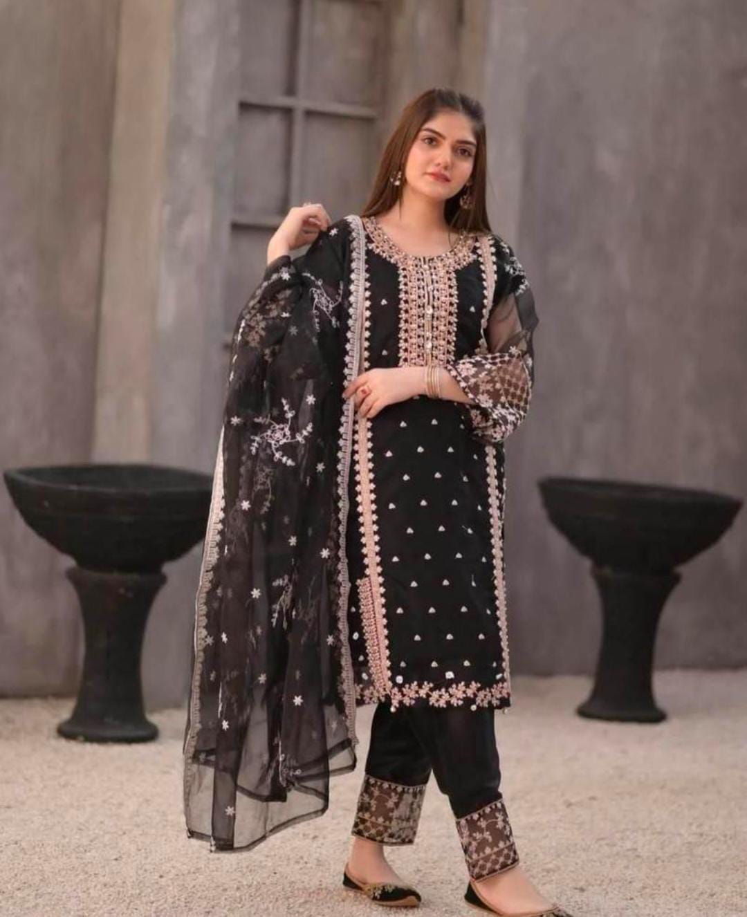 Fancy Embroidery Organza 3pcs For Girls