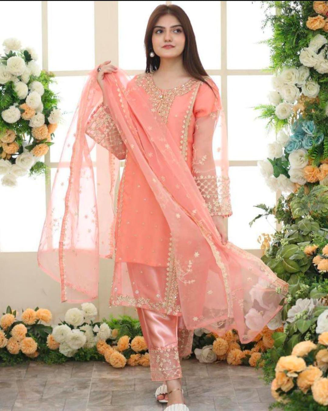 Fancy Embroidery Organza 3pcs For Girls
