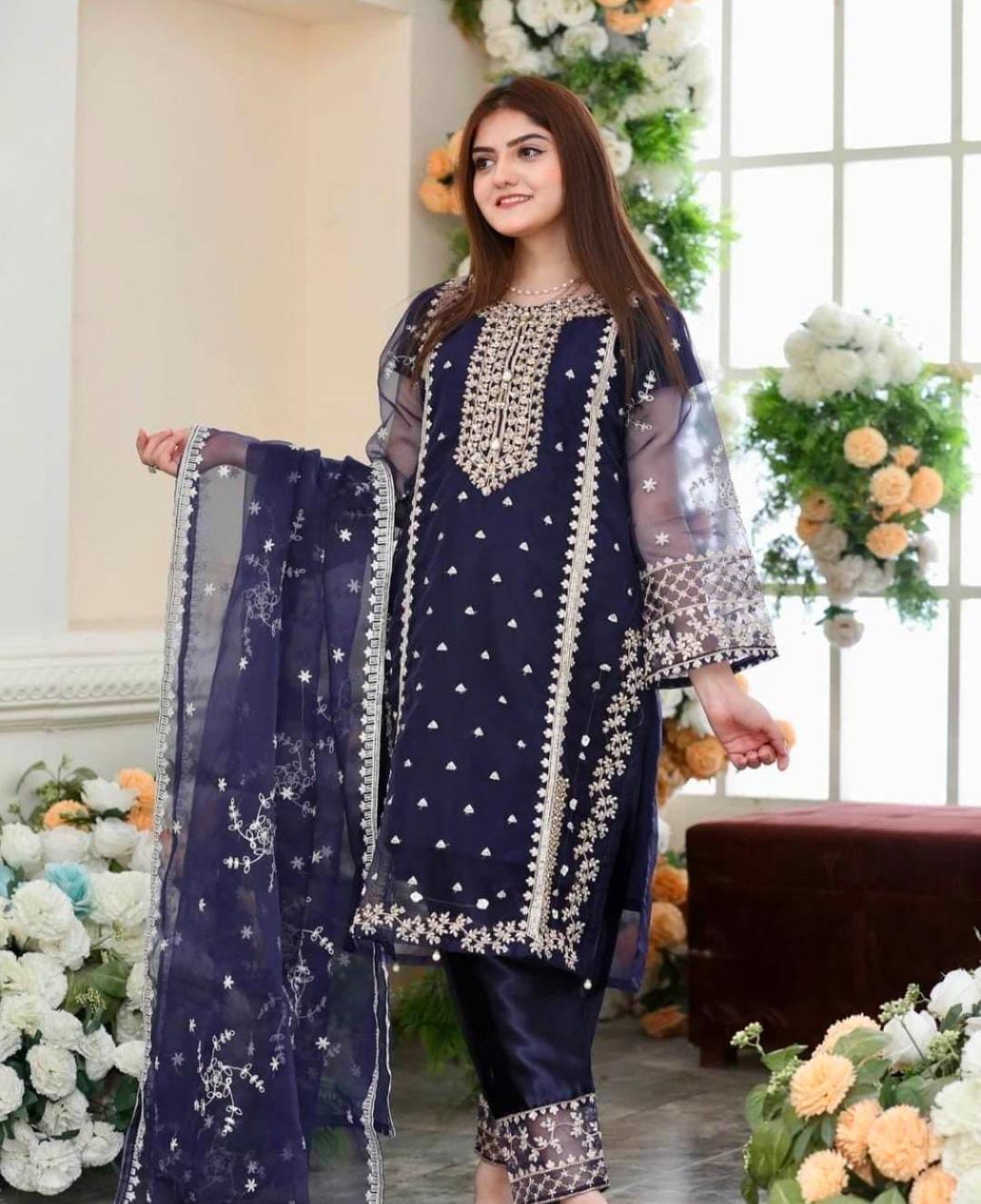 Fancy Embroidery Organza 3pcs For Girls
